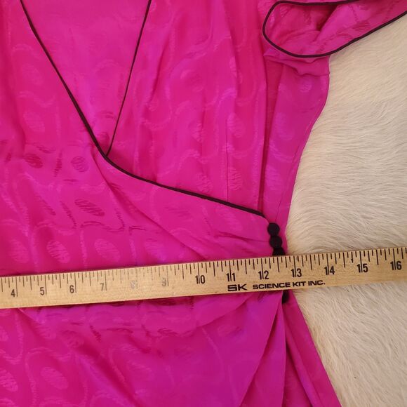 Vintage Silk Studio Women’s Wrap Dress Size 4 Silk Hot Pink Black Short Sleeve - Picture 10 of 12